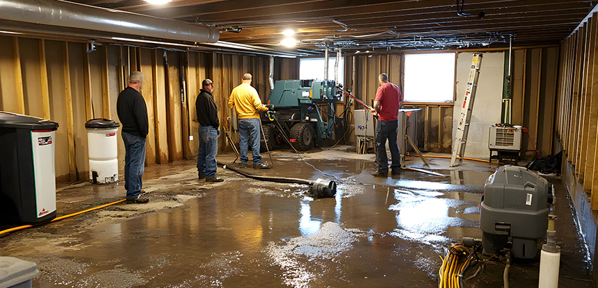 Cleaning Sewage From Basement Floor in Overland Park